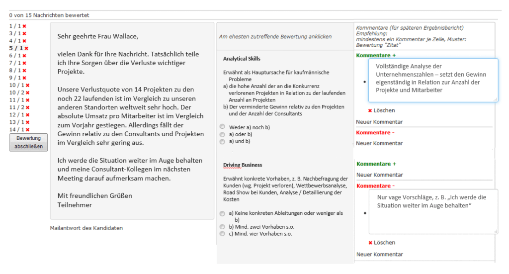 Auswertung im Online Assessment